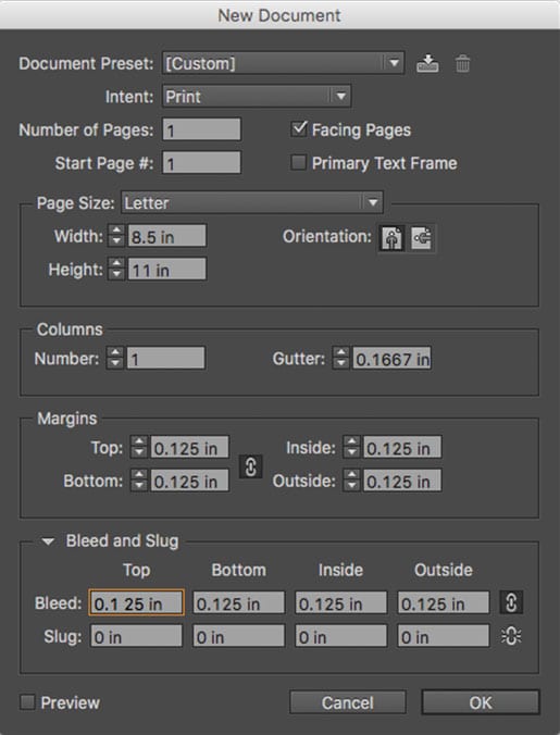 Creating a New File in InDesign