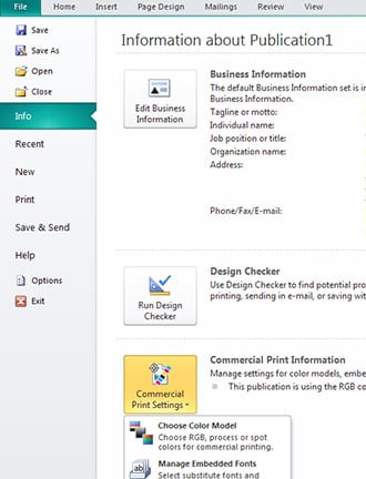 Publisher Commercial Printing Setting
