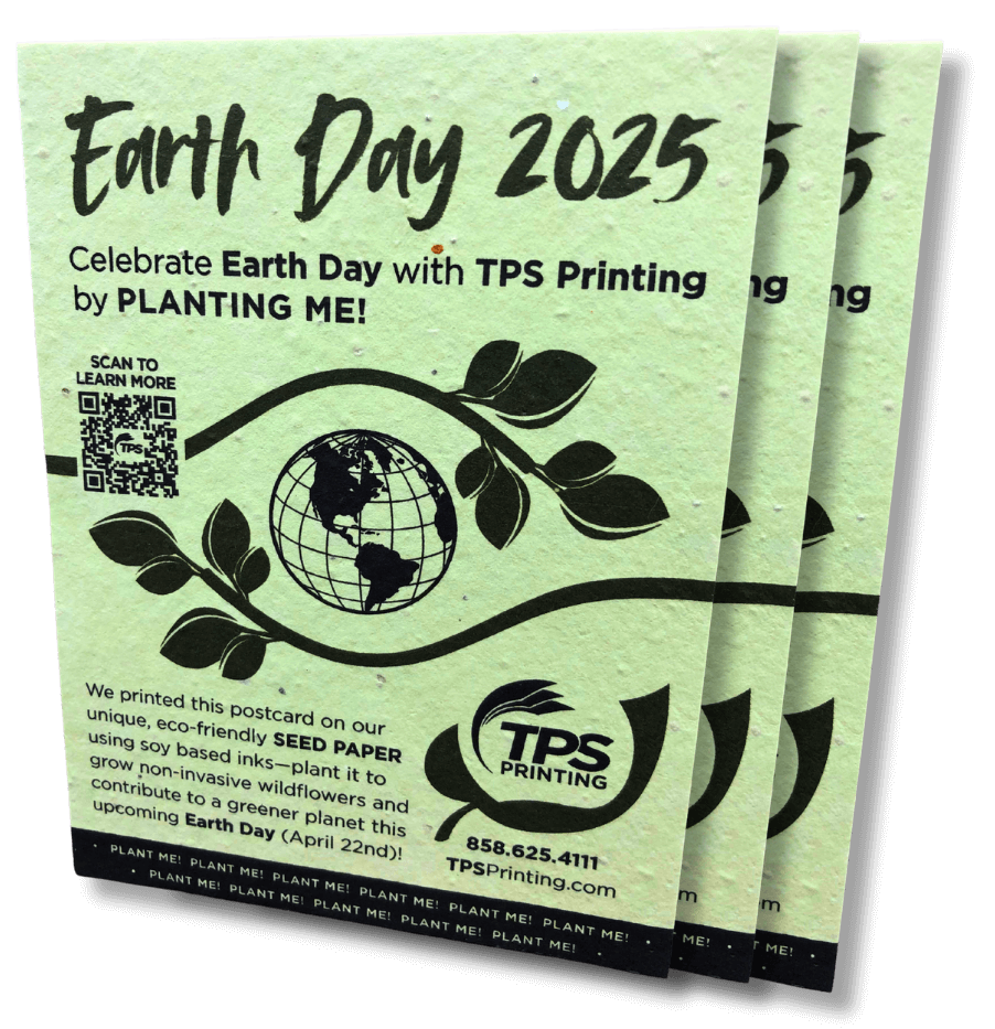 Sheets of plantable seed paper printed on by TPS Printing in San Diego