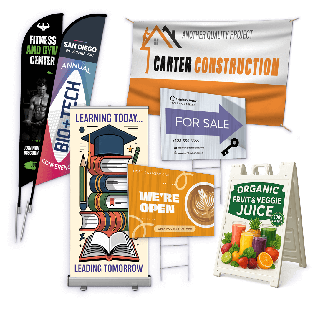 Collection of different Signs and Banners printed by TPS Printing in San Diego