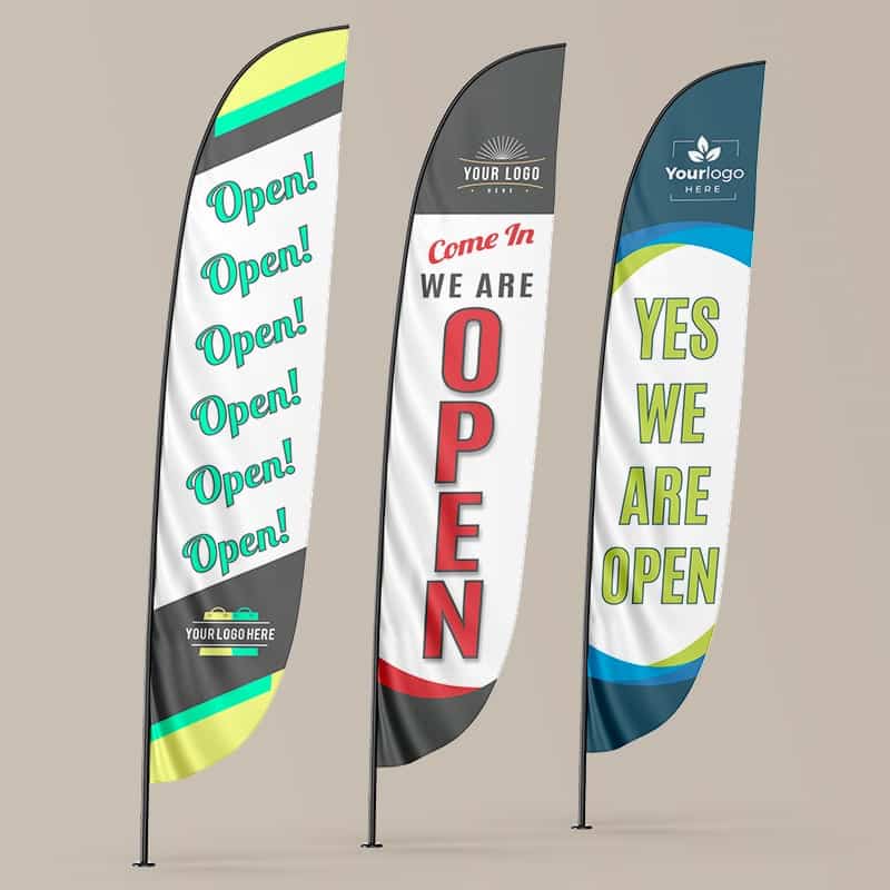 We are open-Feather Flag examples We are open-Feather Flag examples