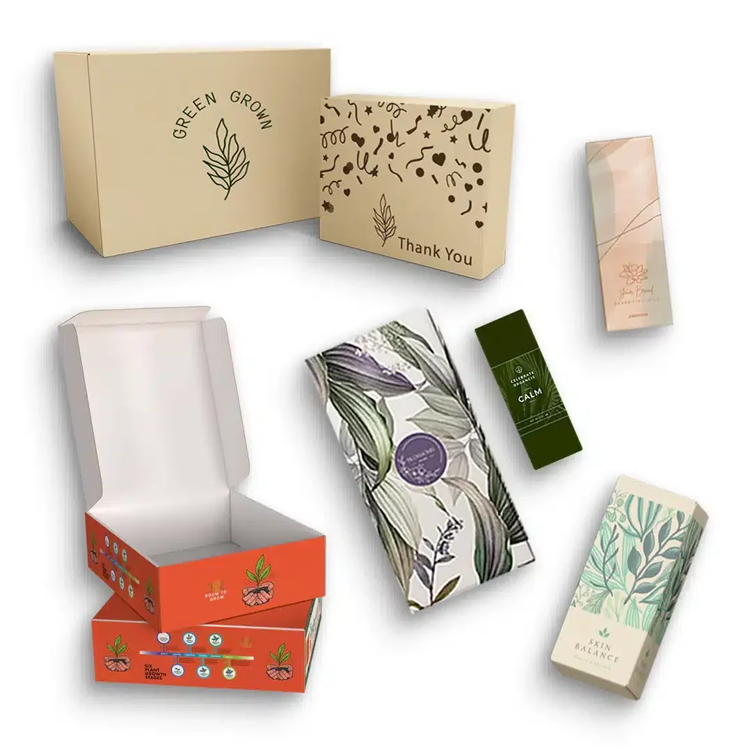 Custom printed product packaging boxes with eco-friendly designs, wellness branding, and premium finishes by TPS Printing
